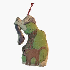Handmade Fabric Ornament  Woman Hanging Stocking Cat Vintage Christmas